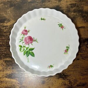 Vintage Christineholm Rose Quiche Flan Pie Dish Porcelain Bakeware Floral